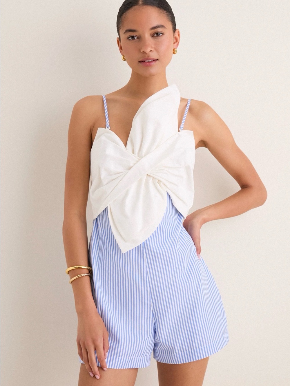 Tuckernuck White & Blue Stripe Mixed-Media
Magnolia Romper Size XS